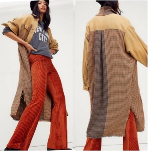 We The FREE PEOPLE Medium Bentley Ombre Shirt Jacket Overcoat Houndstooth Plaid - Picture 3 of 12